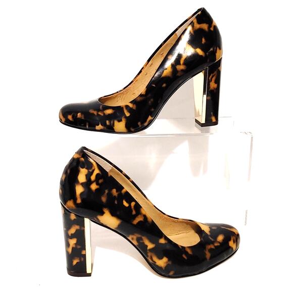 Ann Taylor Tortoiseshell Print Chunky High Heel Pumps Round Toe Brown Womens 5M - Picture 1 of 8